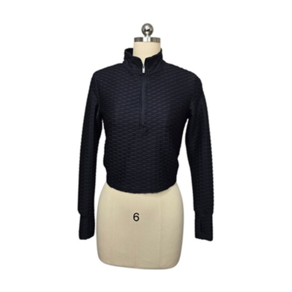 Buffbunny Pullover Womens Medium Black Textured Quarter Zip‎ Mock Neck Cropped